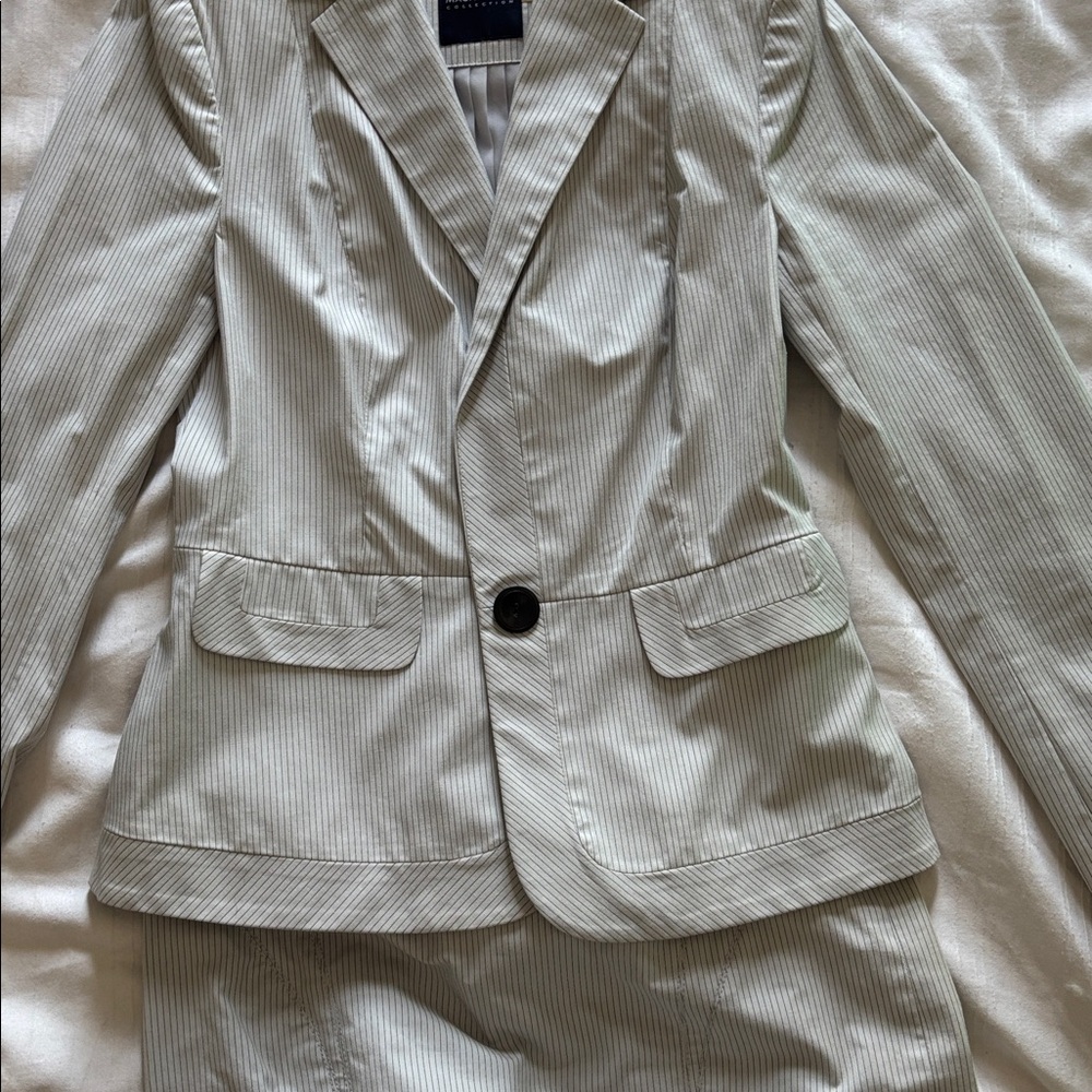 Magaschoni Cream Pinstripe Skirt Suit